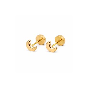 Aros Abridores Luna 5x3mm Oro 14k A Presi&oacute;n Beb&eacute; Ni&ntilde;a Hipoalerg&eacute;nicos