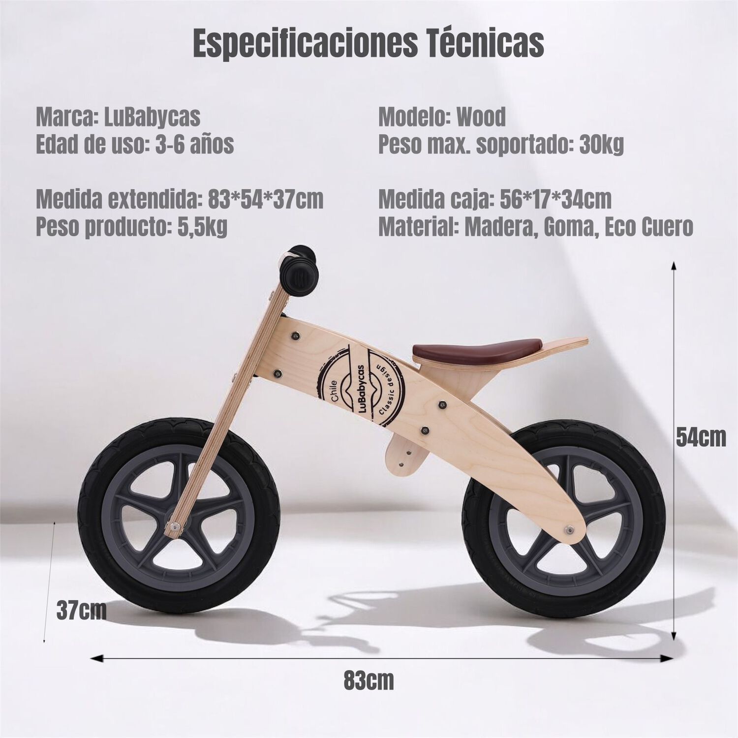 Bicicleta De Equilibrio Madera Wood Lubabycas image number 7.0