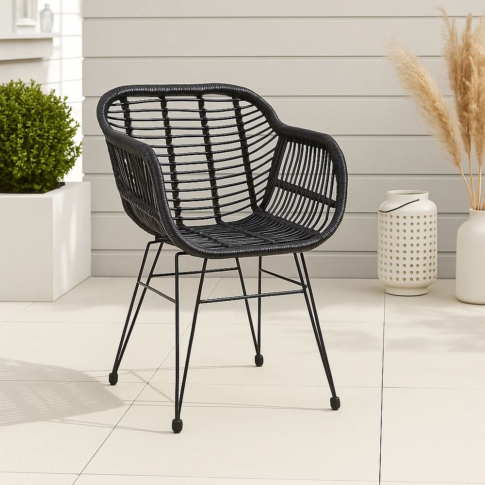 Butaca Con Apoyabrazos De Terraza Rattan Grecia Color Negro image number 1.0