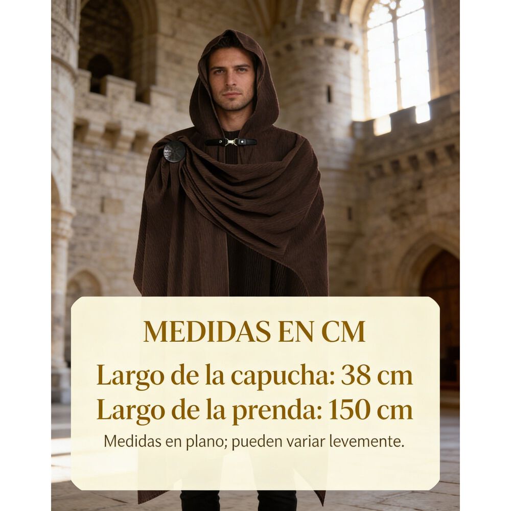 Disfraz Capa Con Capucha Medieval Con Broche Para Cosplay Halloween Y Teatro Unisex image number 40.0