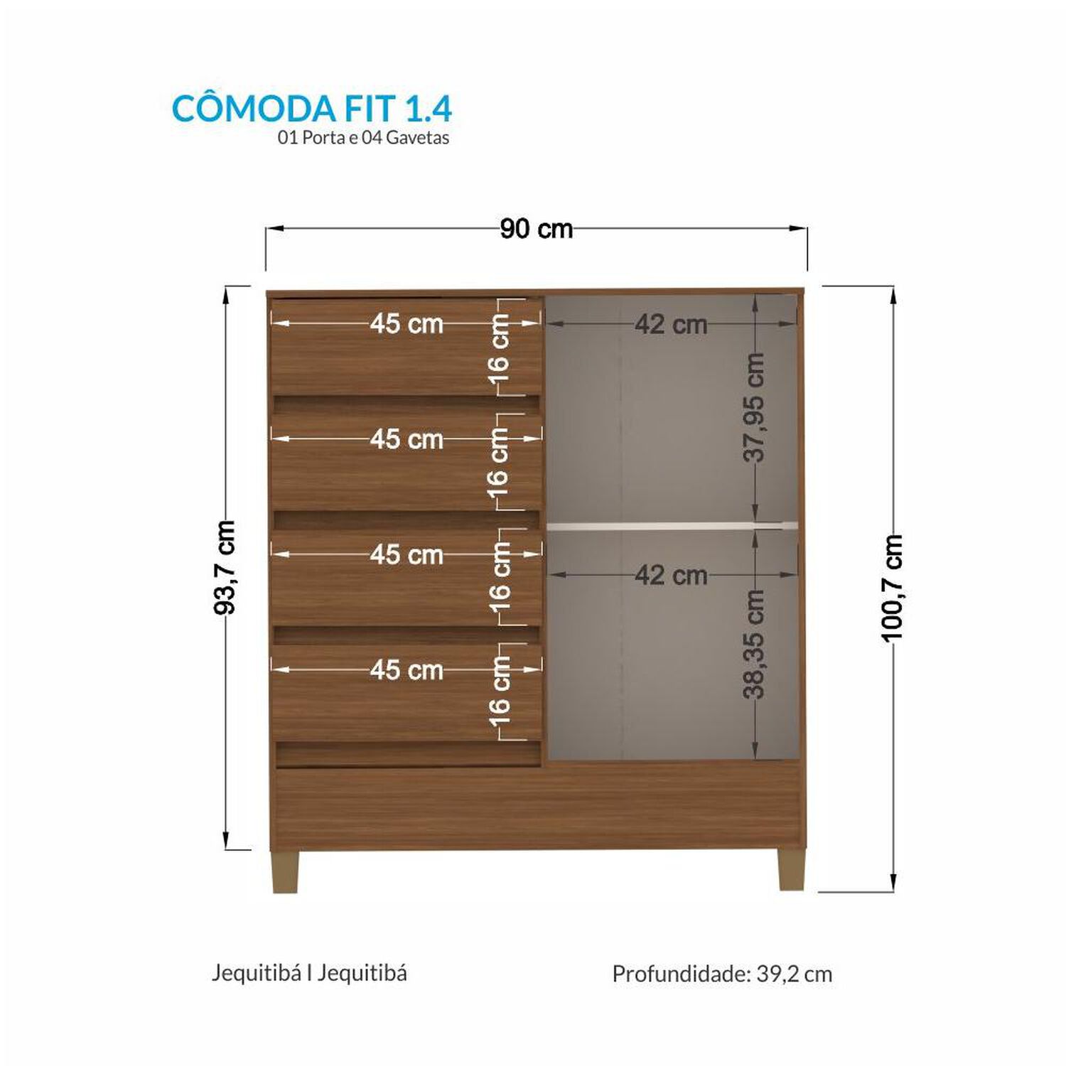C&oacute;moda Altavision Fit Jequi / 1 Puerta / 4 Cajones image number 1.0