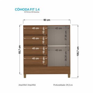 C&oacute;moda Altavision Fit Jequi / 1 Puerta / 4 Cajones