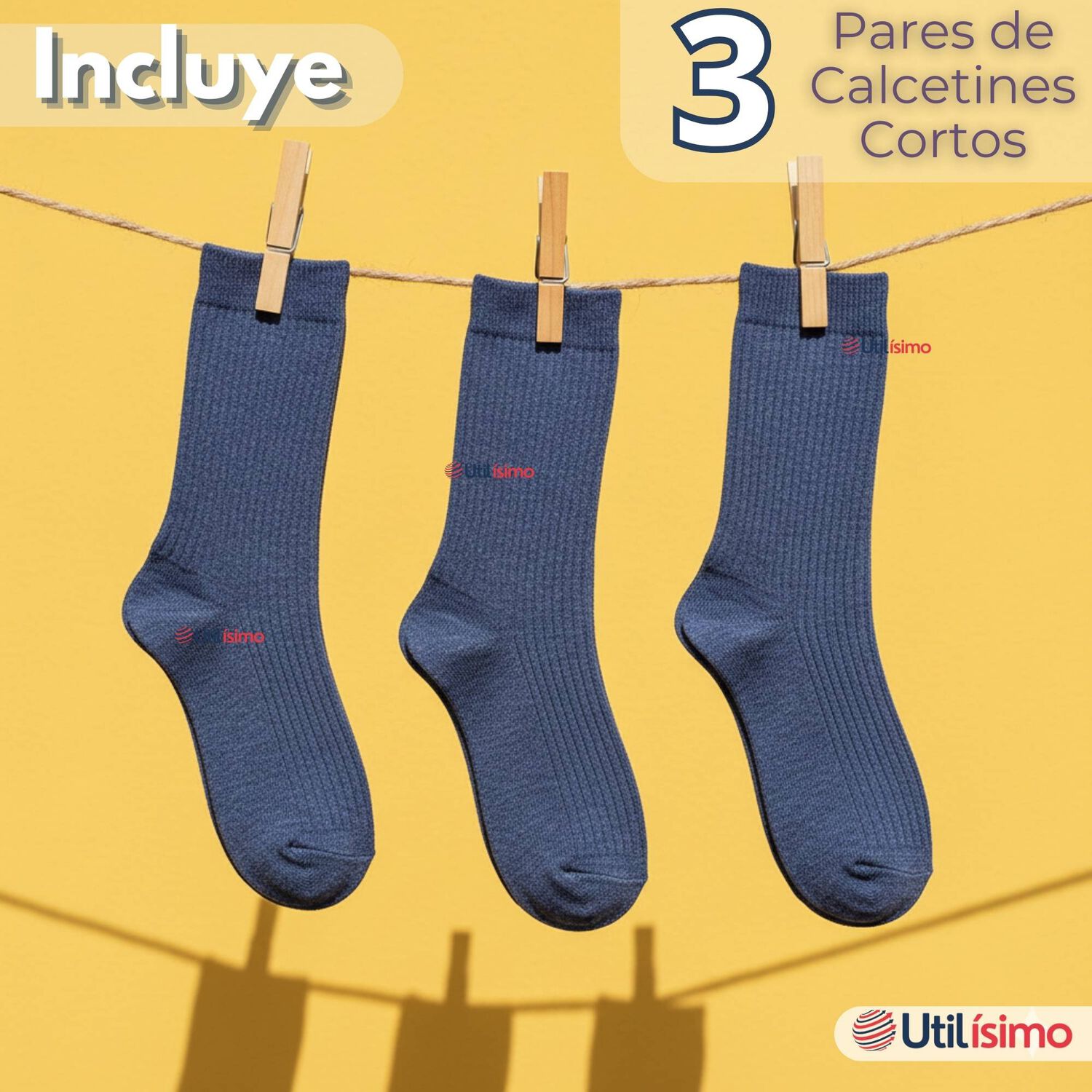 Pack 3 Calcet&iacute;nes Escolares Corto Acr&iacute;lico Azul Ni&ntilde;o Juvenil image number 1.0