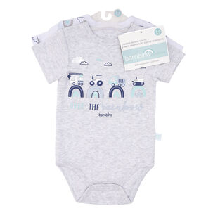Set 2 Bodys Manga Corta Gris Transportes Ni&ntilde;o 0-3 Meses