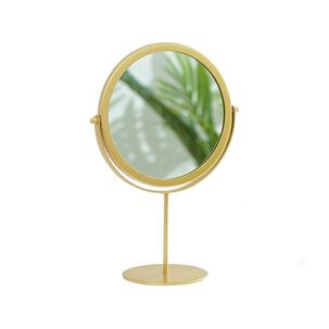 Espejo Tocador Dorado Redondo Pedestal Maquillaje Escritorio