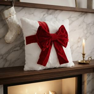 Cojin Navide&ntilde;o Con Lazo 3d 45 45 Cm Blanco