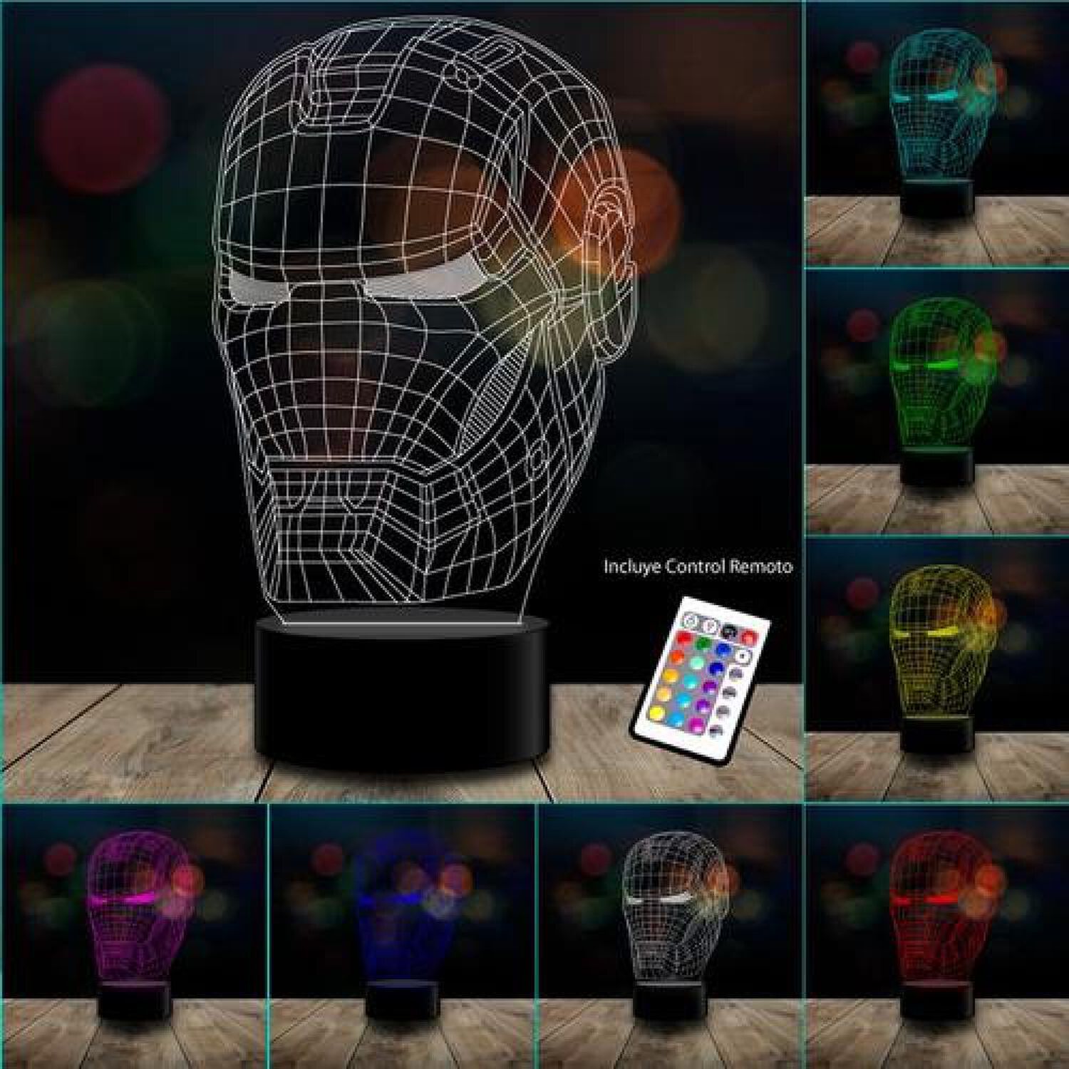 L&aacute;mpara 3d Cabeza Ironman Marvel Avengers Control Remoto image number 1.0