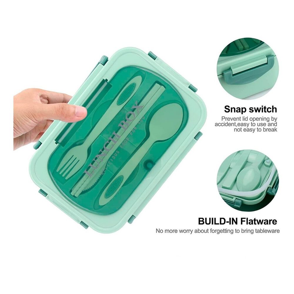 Lonchera Hermética Verde Con Compartimentos Y Cubiertos image number 2.0