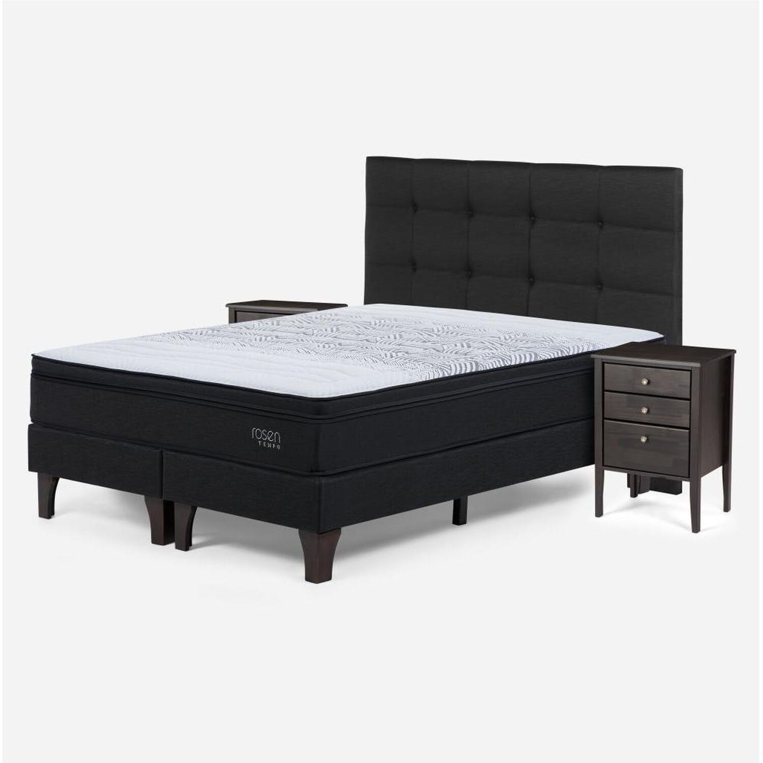 Cama Europea Rosen Tempo / 2 Plazas / Base Dividida + Set De Maderas Issey Grafito image number 1.0
