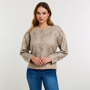 Poler&oacute;n Estampado Aplicaci&oacute;n Folia Y Strass Cuello Redondo Mujer Kimera