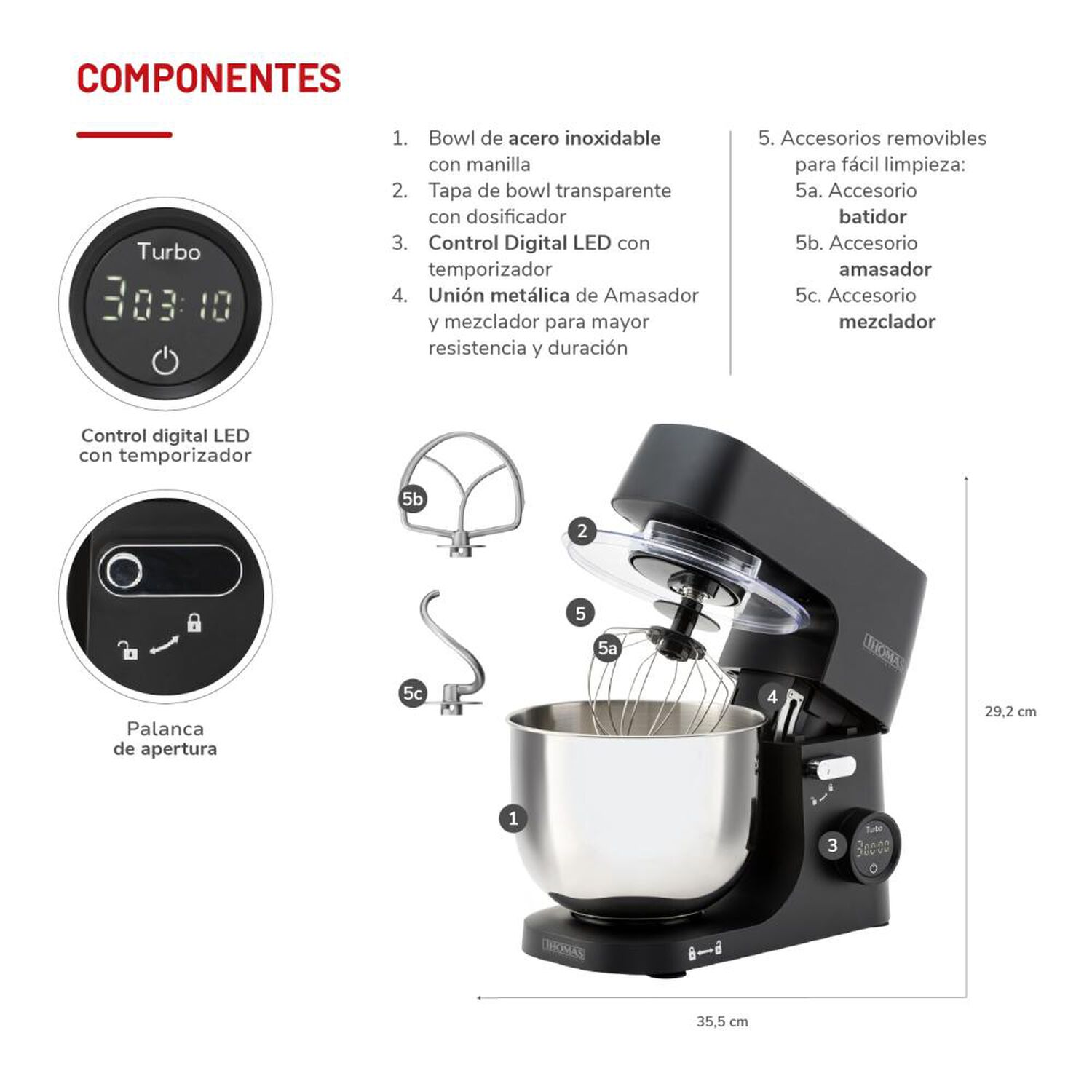 Batidora De Pedestal Thomas Th-915pnd / 5 Litros / 1000 Watts image number 4.0