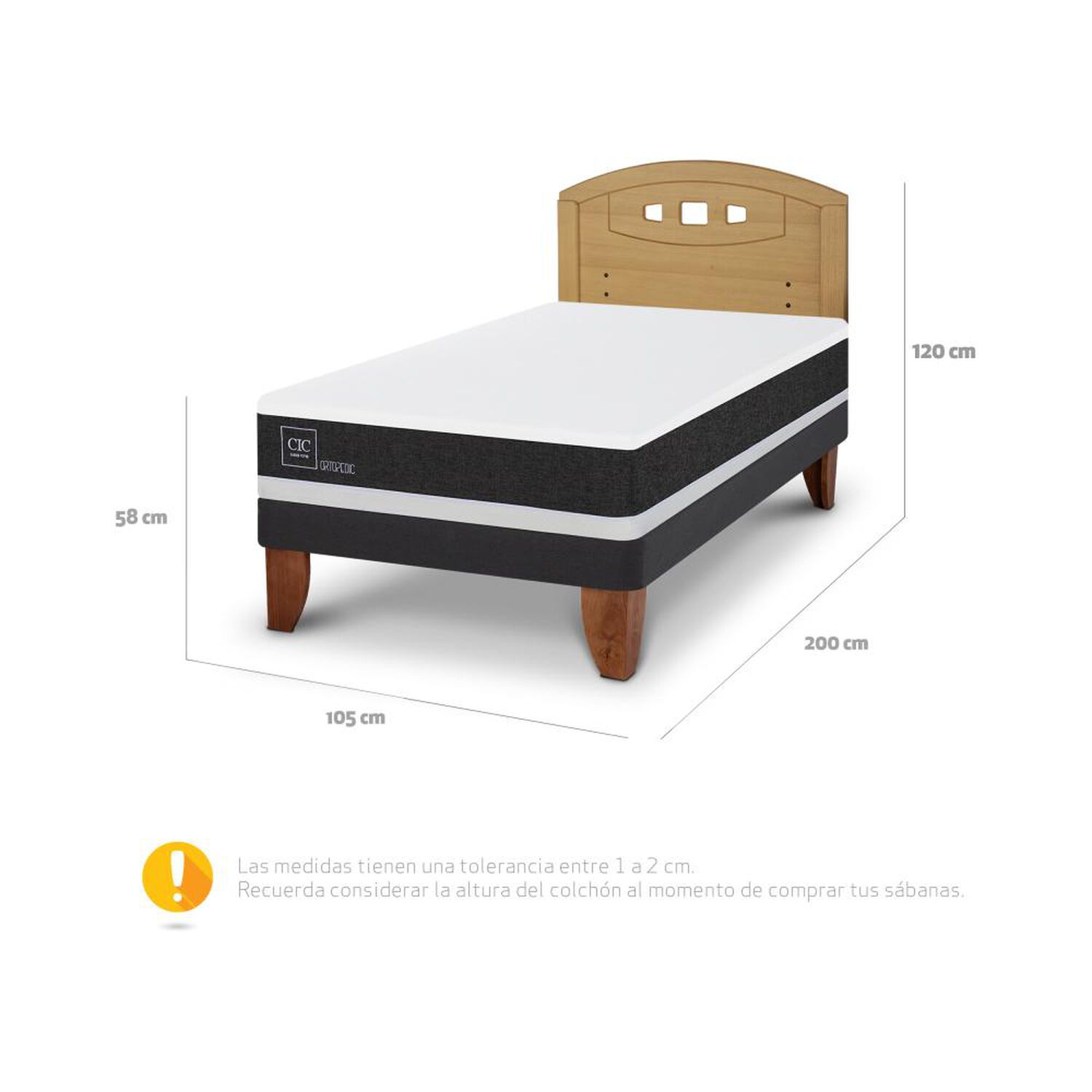 Cama Europea Cic Ortopedic / 1.5 Plazas / Base Normal + Respaldo image number 3.0
