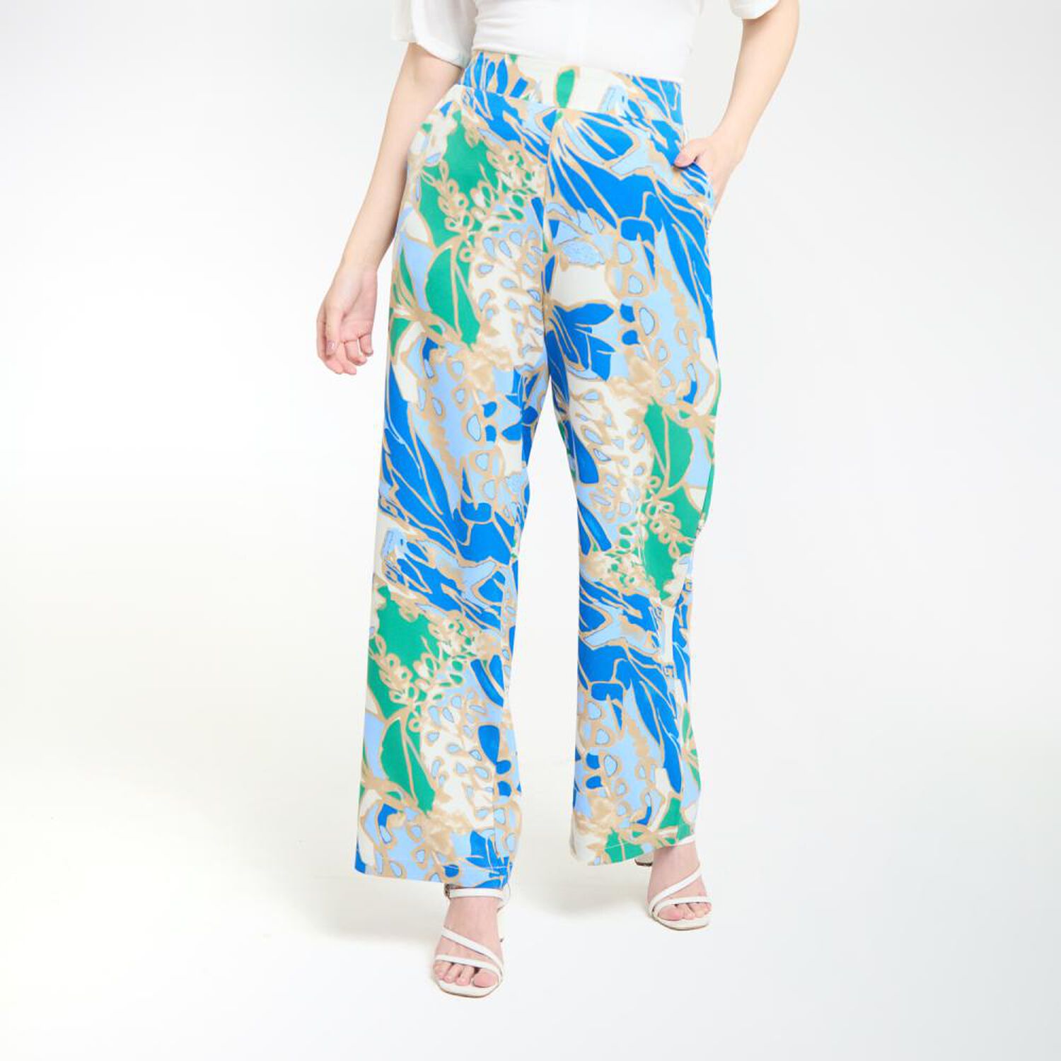 Pantal&oacute;n Full Print Pretina El&aacute;sticada Tiro Alto Relax Mujer Lesage image number 2.0