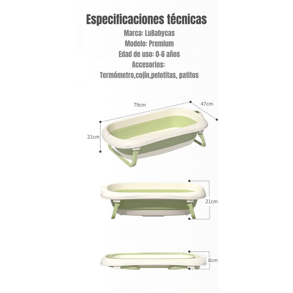 Ba&ntilde;era Con Term&oacute;metro Coj&iacute;n Premium Verde Lubabycas image number 1.0