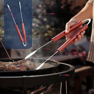 Pinzas Para Parrilla Y Cocina Acero Inoxidable Mango Madera