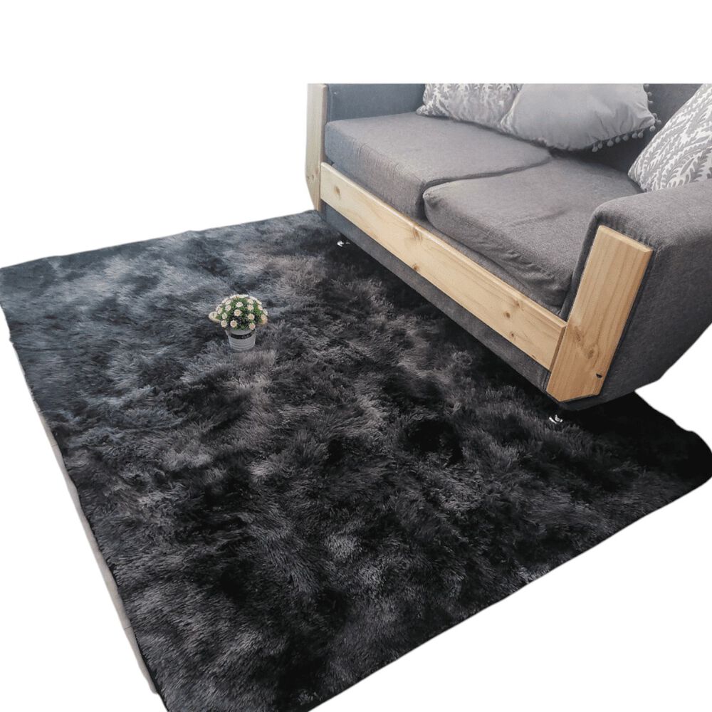 Alfombra Para Living Peluda Tipo Shaggy Medida 180cm X 200cm Color Negro Jaspeado image number 0.0