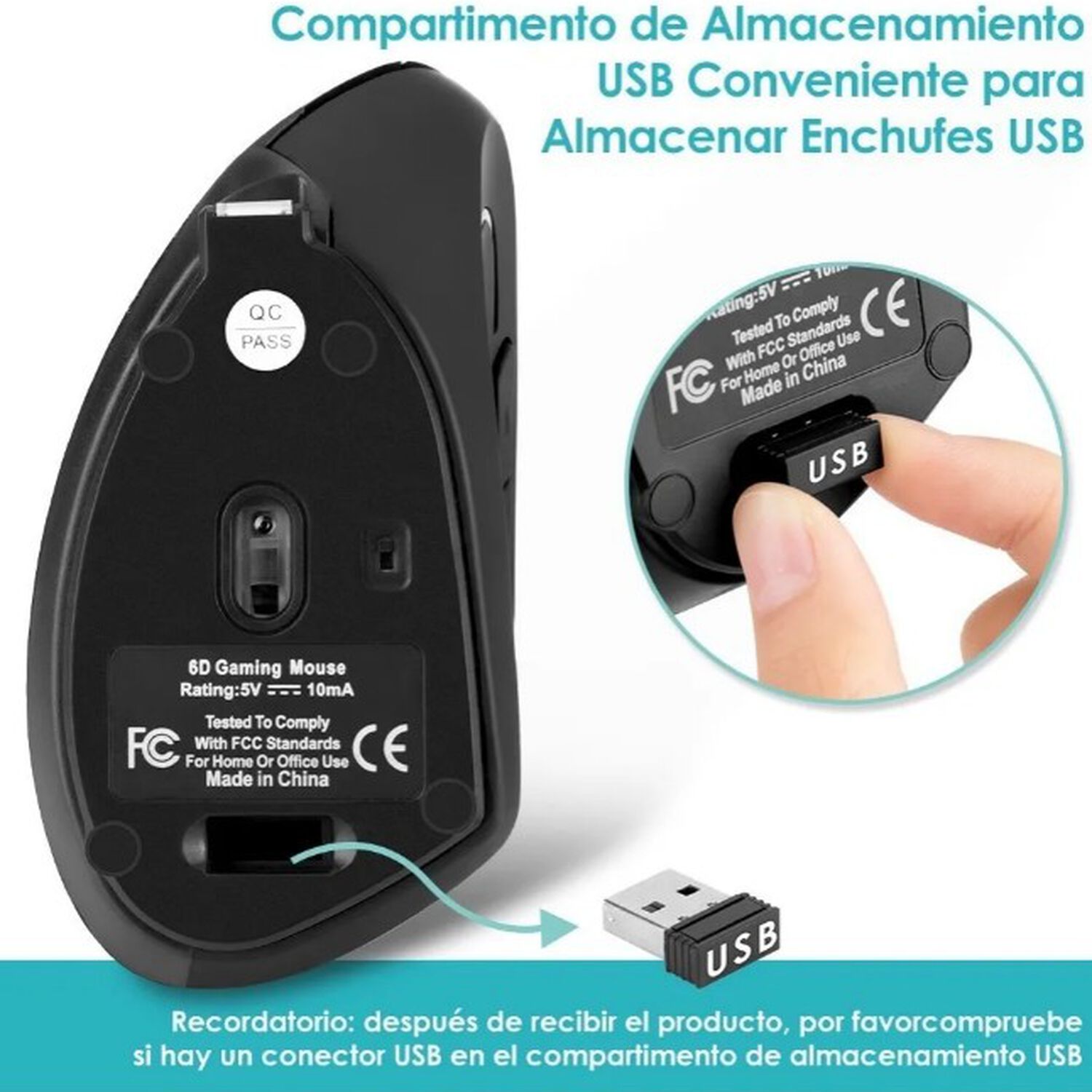 Mouse Vertical Inal&aacute;mbrico Ergon&oacute;mico Conectado Bater&iacute;a image number 3.0