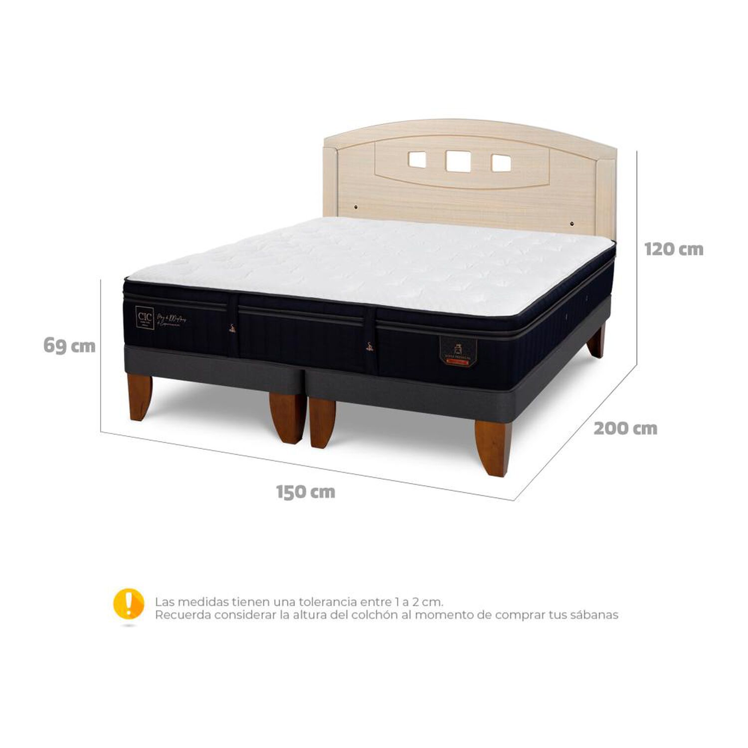 Cama Europea Cic Linea Premium / 2 Plazas / Base Dividida + Respaldo image number 6.0