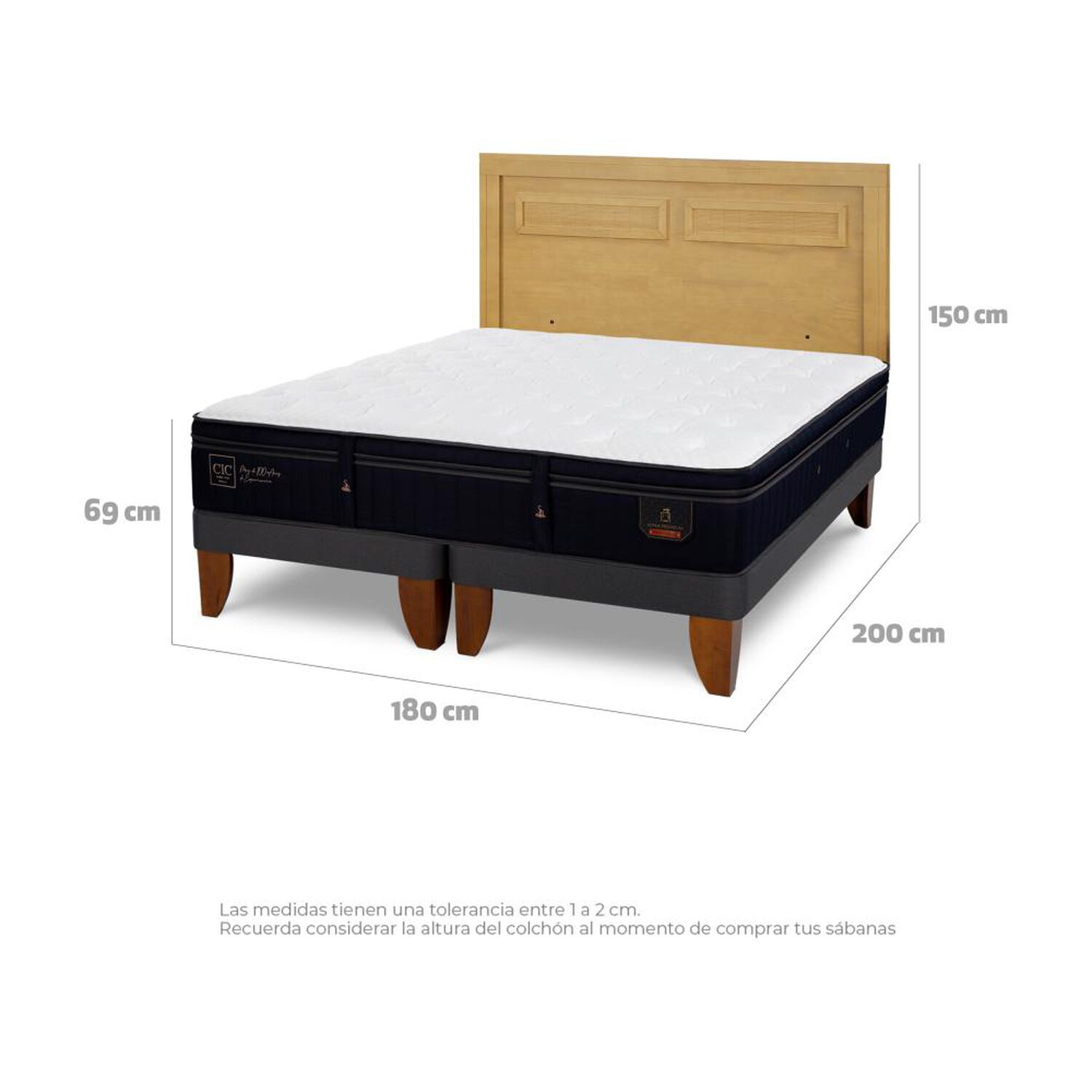 Cama Europea Cic Linea Premium / King / Base Dividida + Respaldo image number 4.0
