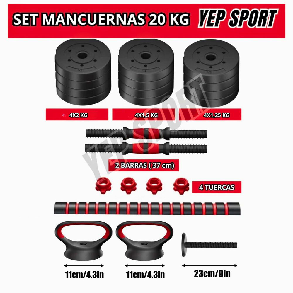 Set Mancuernas 20 Kg Convertible A Barra Kettlebell 3 En 1 image number 2.0