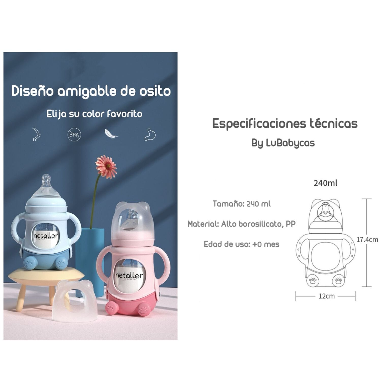 Mamaderas Con Chupetes Y Protector Lubabycas Azul image number 4.0