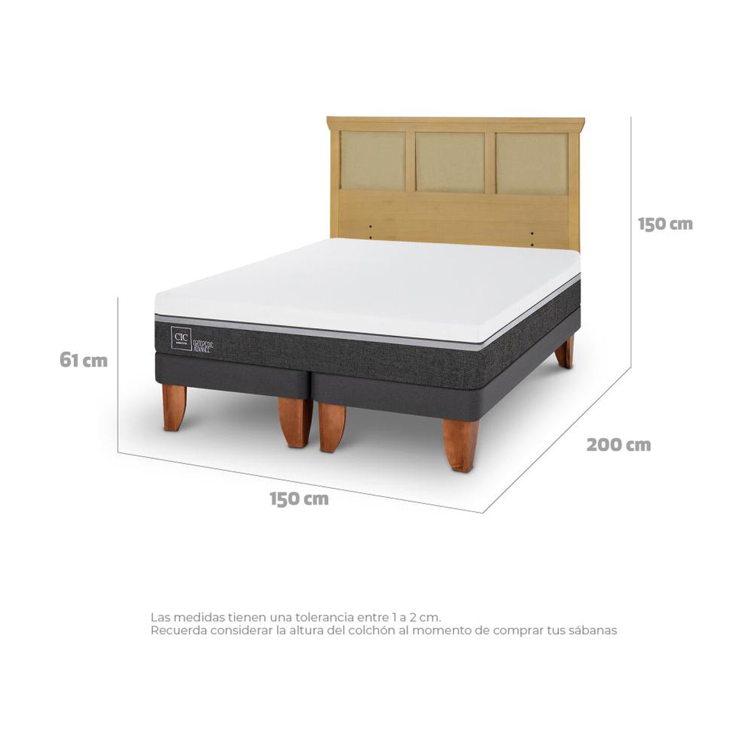 Cama Europea Cic Ortopedic Advance / 2 Plazas / Base Dividida + Respaldo image number 3.0