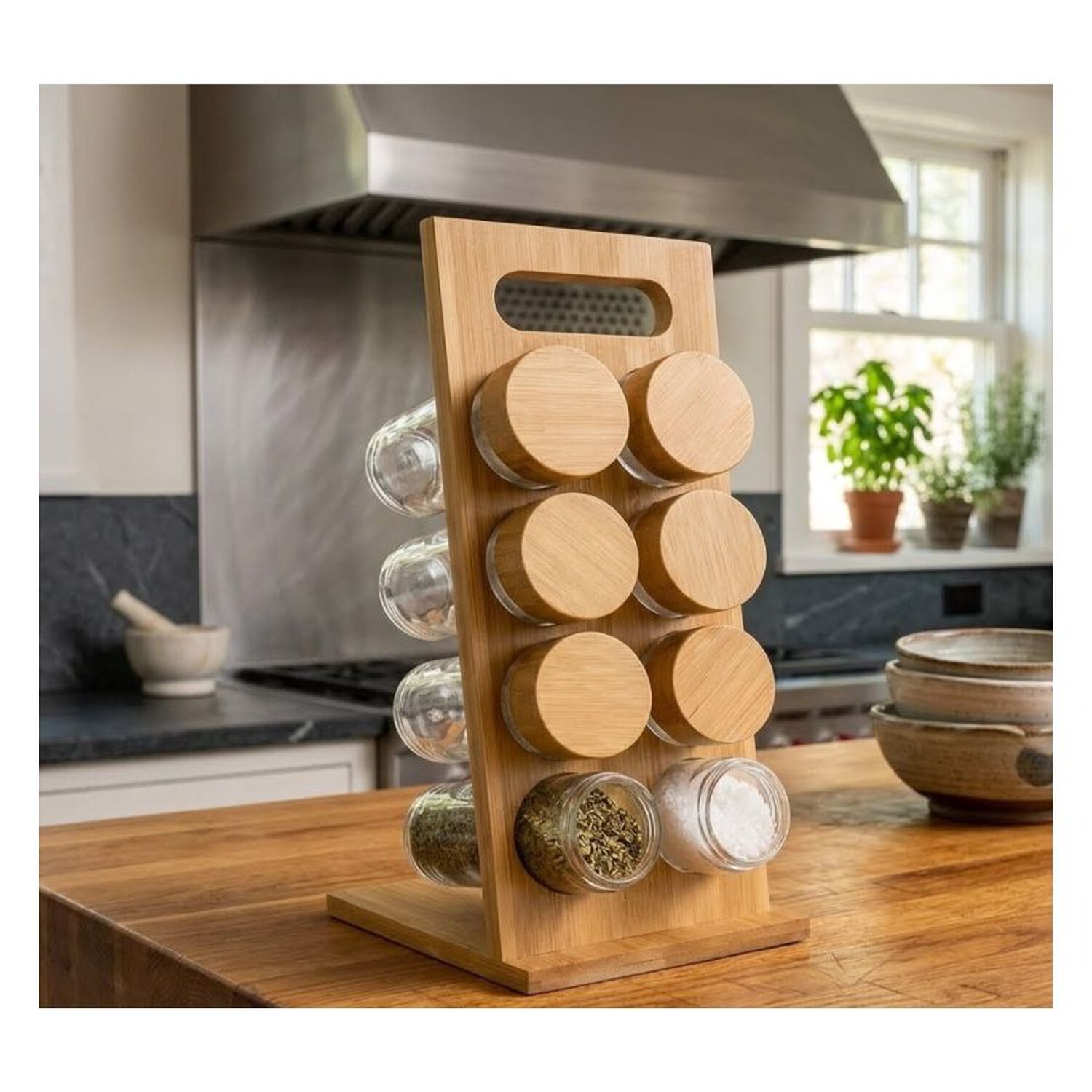 Especiero Torre Bamb&uacute; 8 Frascos Soporte Vertical Organizador Cocina image number 2.0