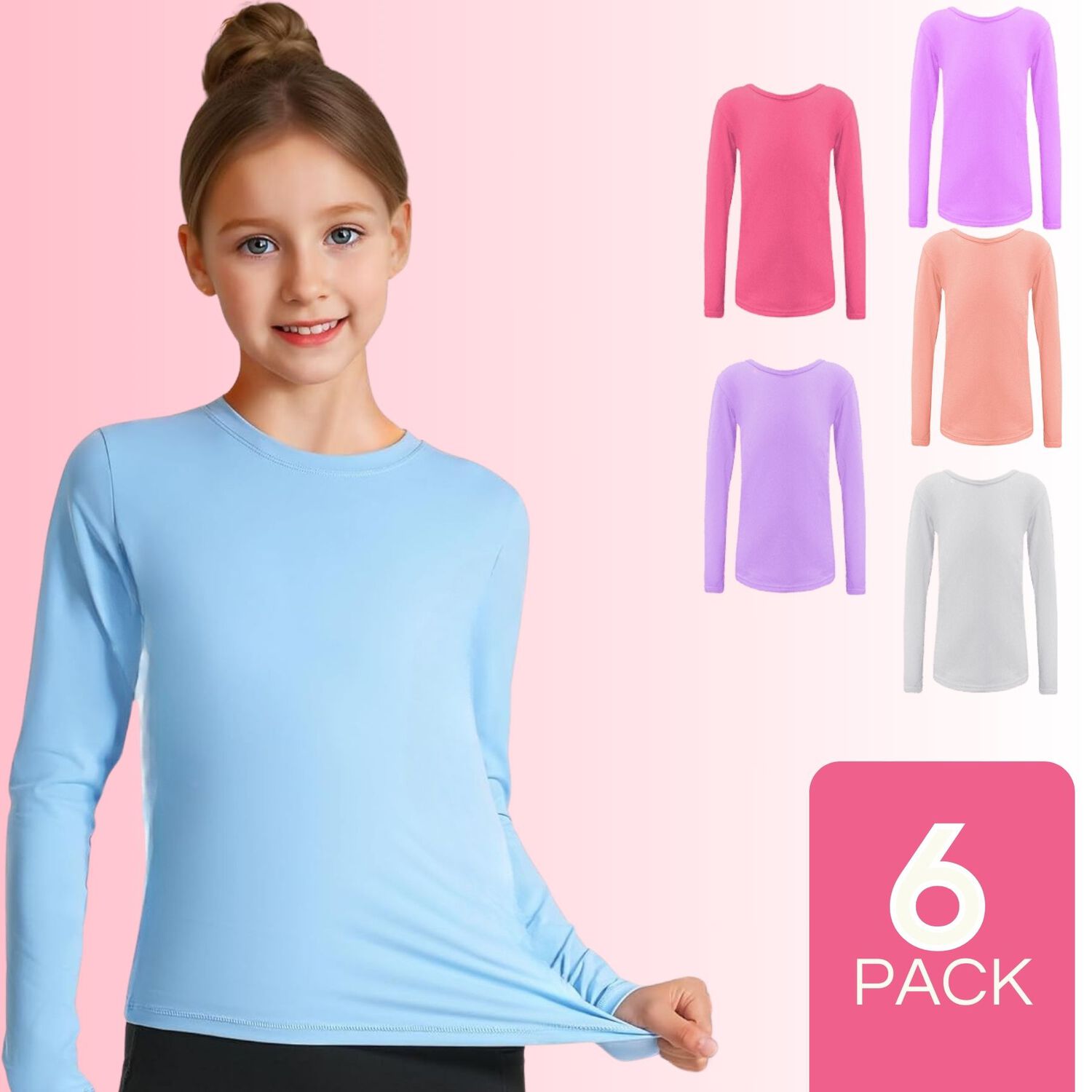 Pack 6 Camiseta Polar Primera Capa Ni&ntilde;a Cuello Redondo image number 0.0