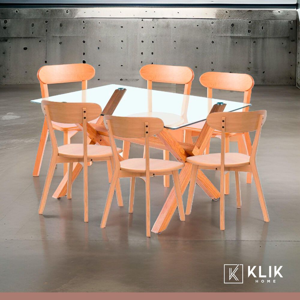 Comedor De Vidrio Cross 140x90cm + 6 Sillas Fresno De Madera image number 1.0