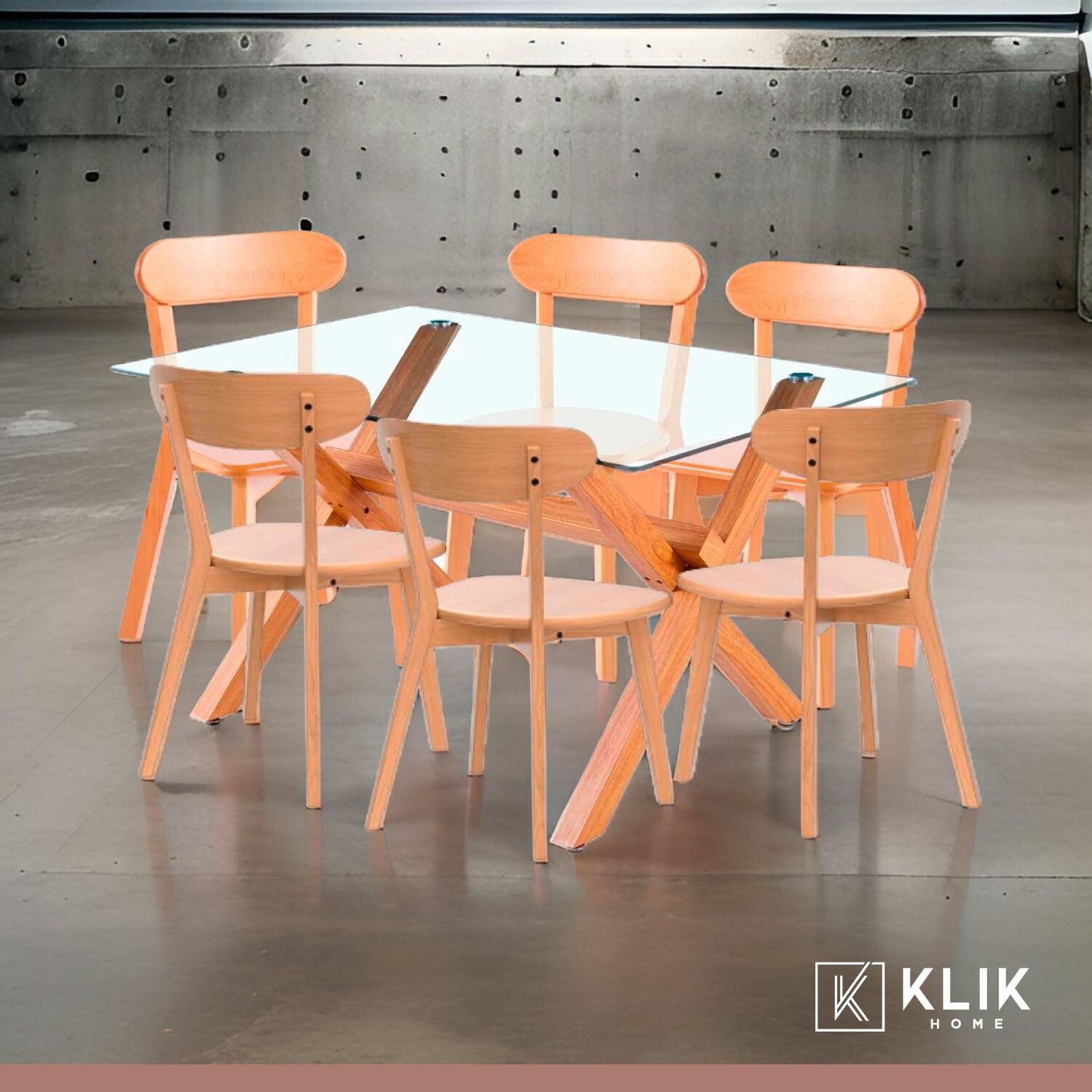 Comedor De Vidrio Cross 140x90cm + 6 Sillas Fresno De Madera image number 1.0