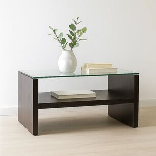 Mesa De Centro Moderna Madera Walnut Wood Vidrio