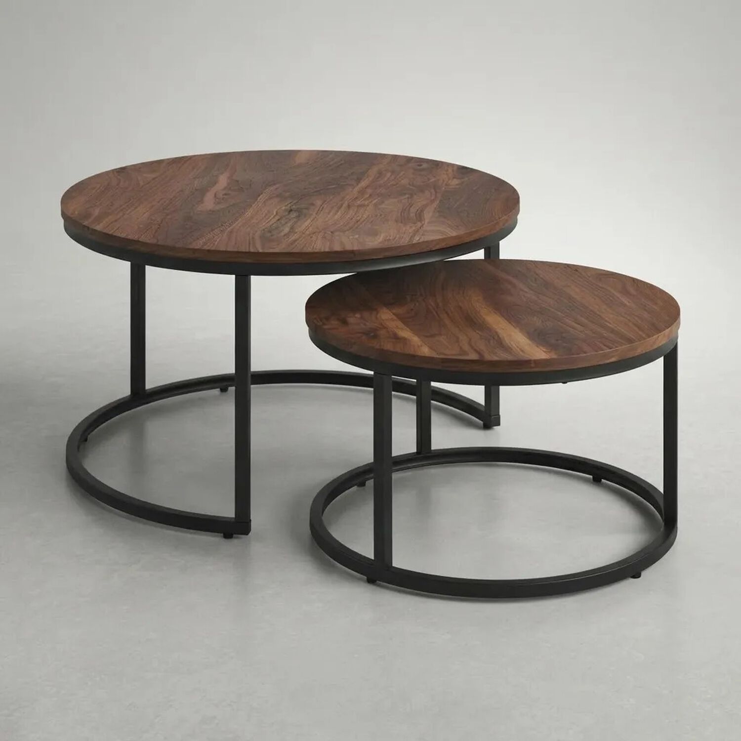 Set 2 Mesas Nido Redondas Madera Metal Living Moderna Caf&eacute; image number 4.0
