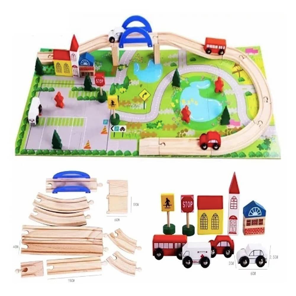 Pista De Autos Con Puente De Madera Juego image number 3.0