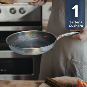 Sartén Acero Inoxidable Antiadherente 24cm +cuchara De Madera De Bambú