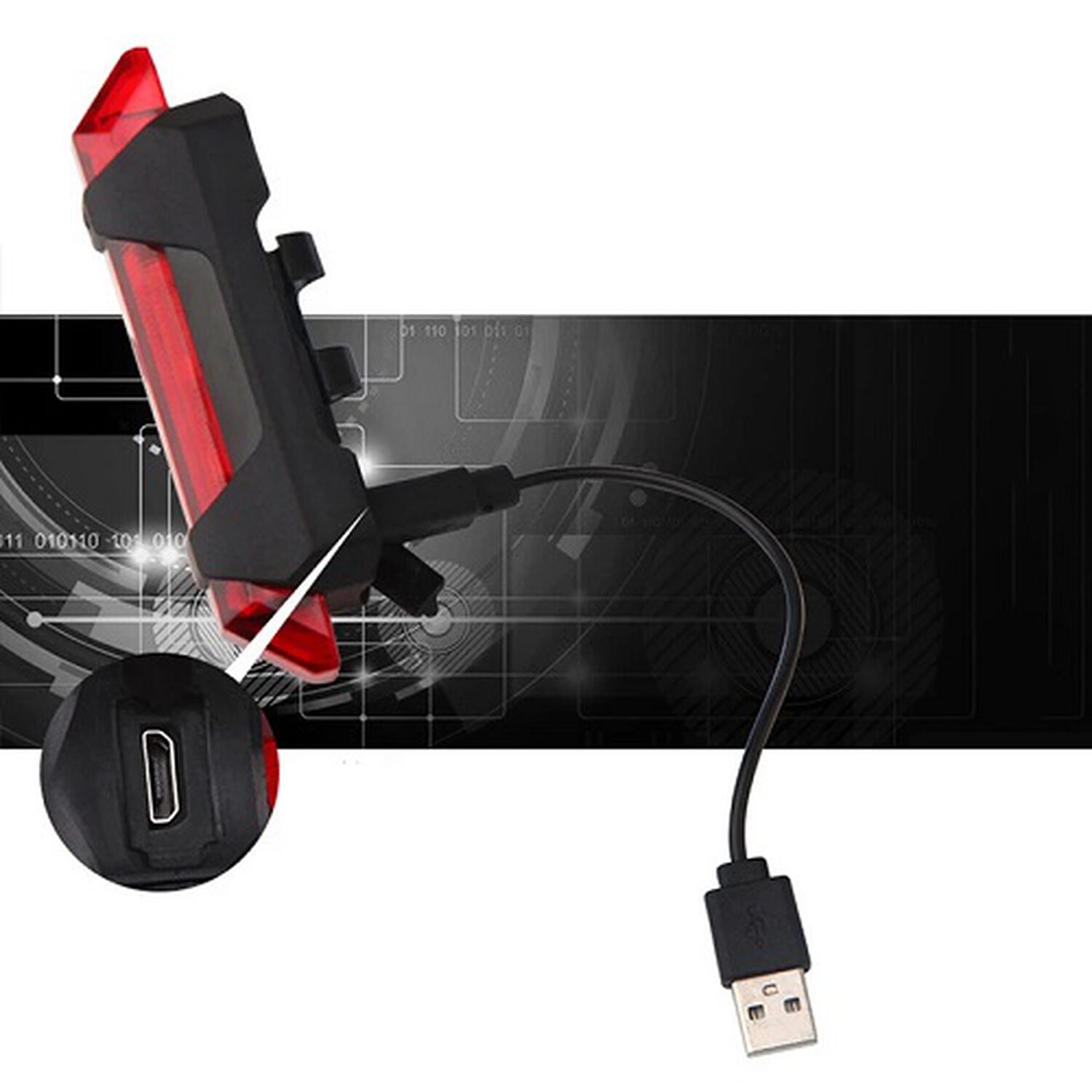 Luz Linterna Led Bicicleta Luz Trasera Lateral Frontal Roja Recargable image number 5.0