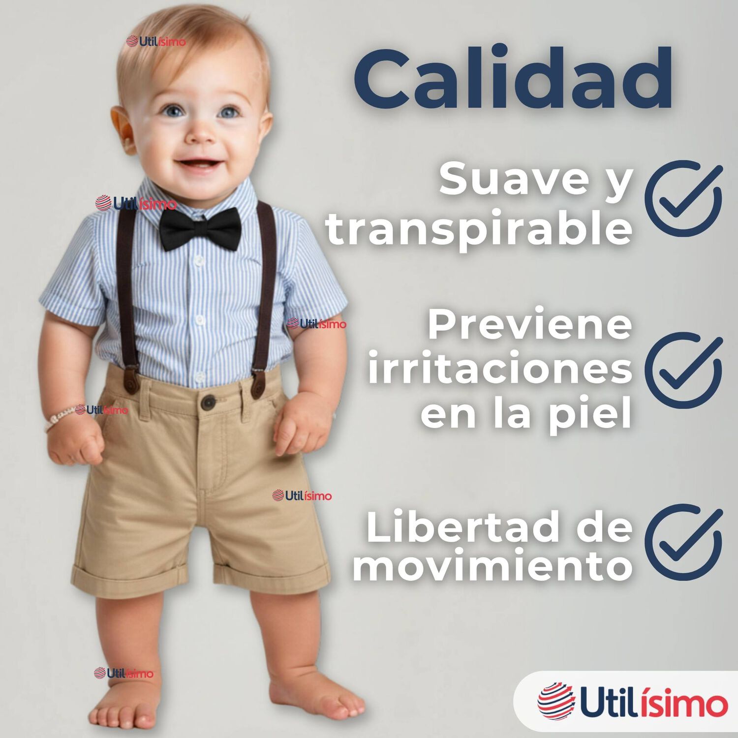 Conjunto Traje De Vestir Con Tirantes Camisa De Rayas Short Algod&oacute;n Bebes image number 8.0