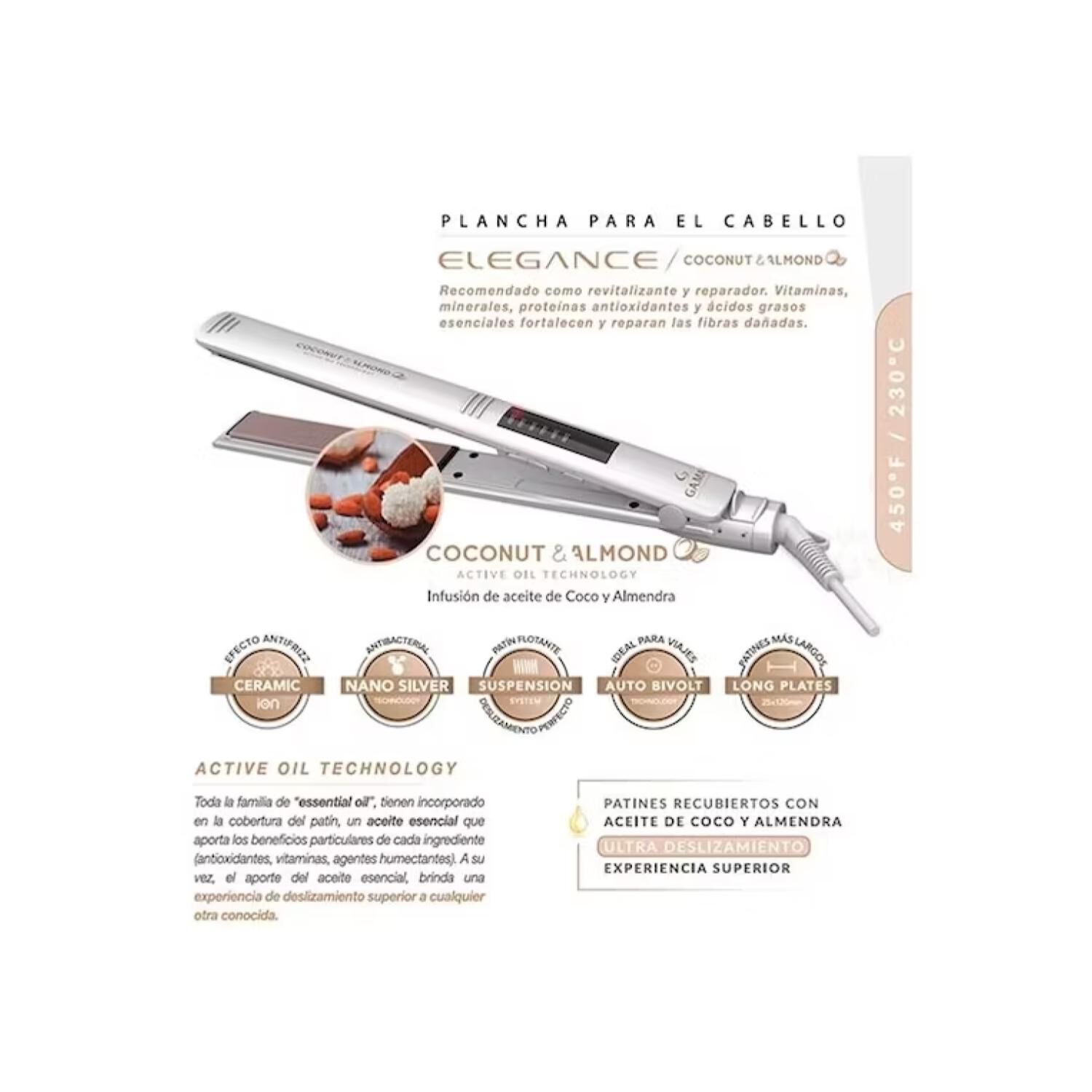 Alisador Plancha De Pelo 230c Ceramica Coconut Led Gama image number 2.0