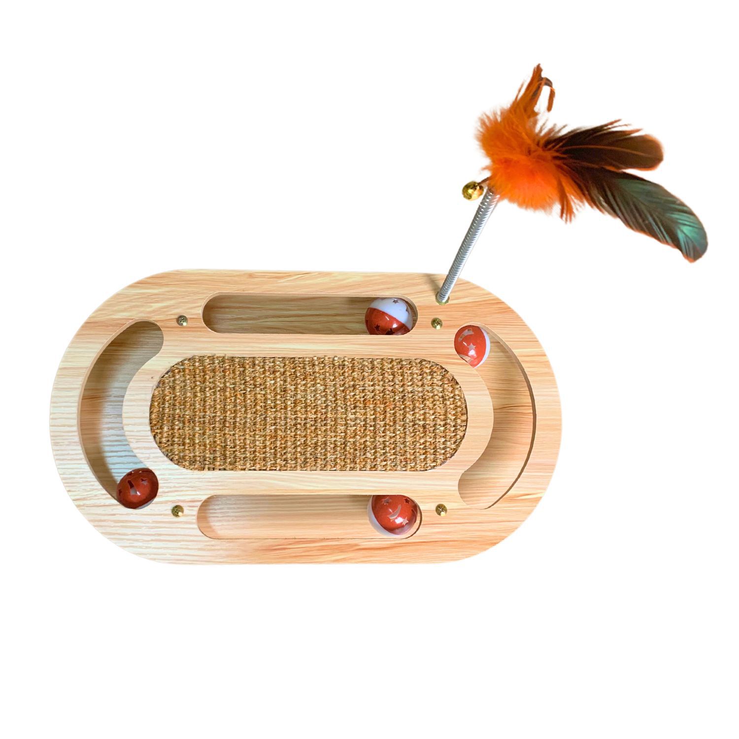 Juguete Rascador Interactivo Para Gato De Madera Pluma Pelota image number 1.0