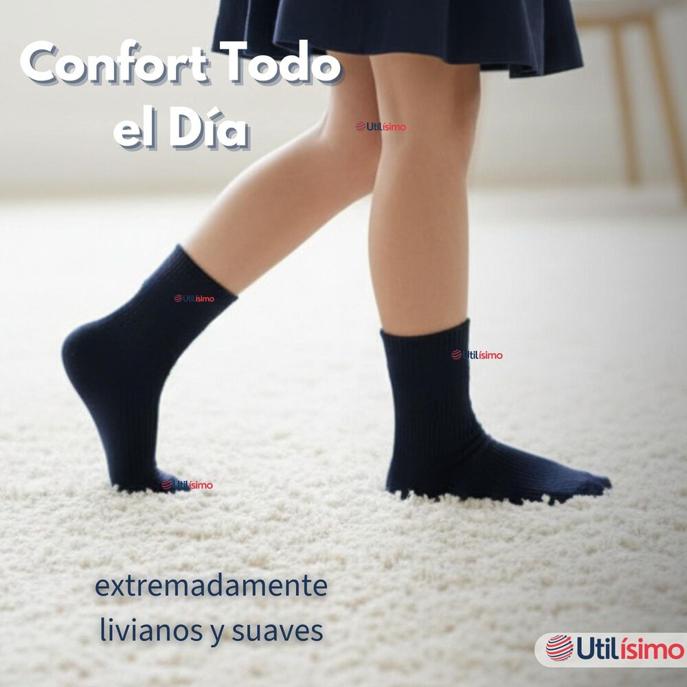 Pack 6 Calcet&iacute;nes Escolares Corto Algod&oacute;n Azul Ni&ntilde;o Juvenil image number 9.0