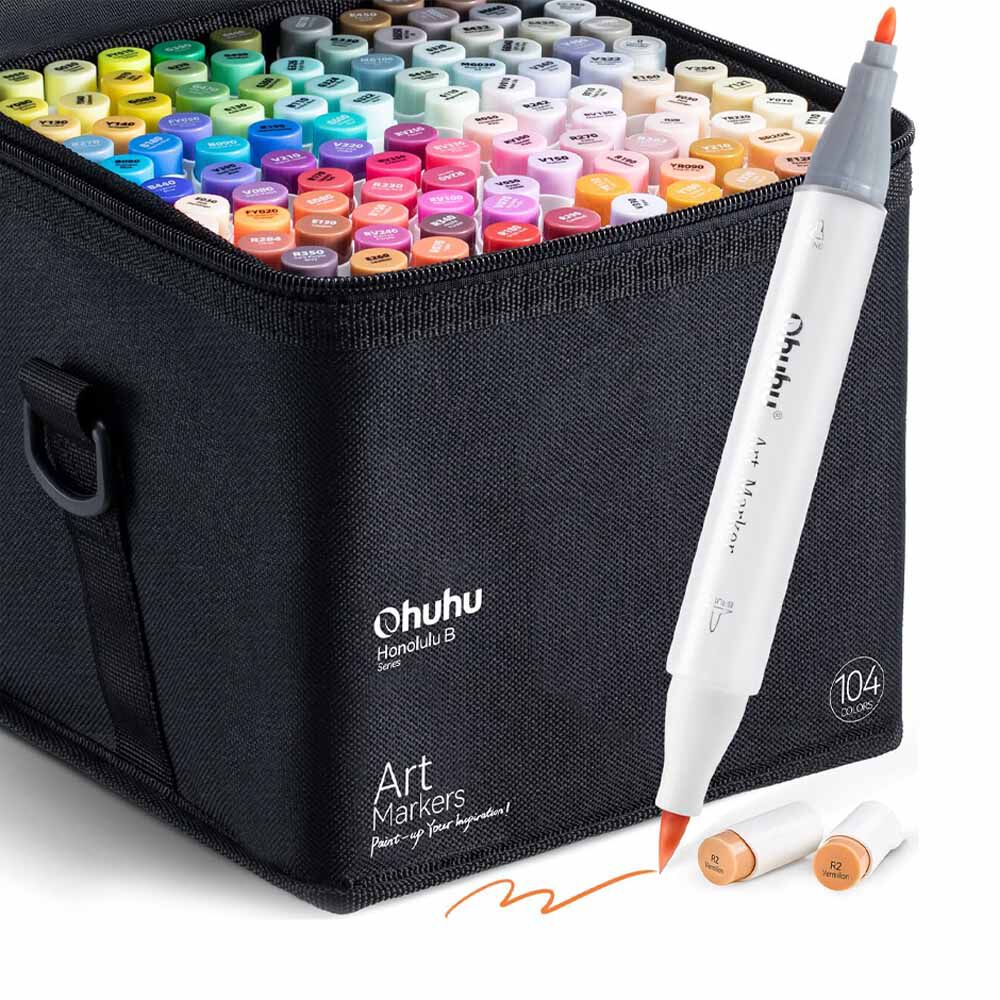 Ohuhu 104 Marcadores De Alcohol + 1 Blender. Pincel&fina image number 0.0