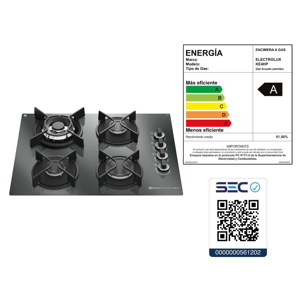Encimera A Gas Electrolux KE4HP / 4 Quemadores image number 9.0