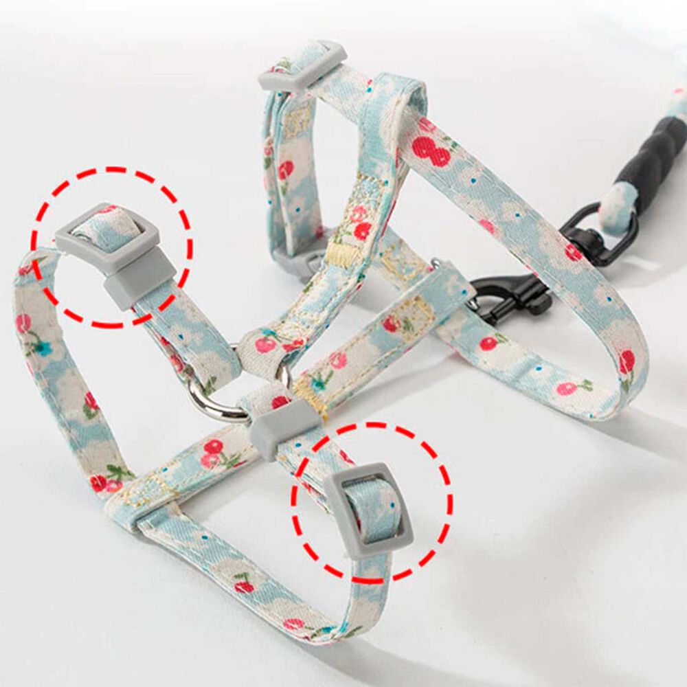 Arnes Ajustable + Correa Mascotas Perros Y Gatos Estampado celeste con flores image number 3.0