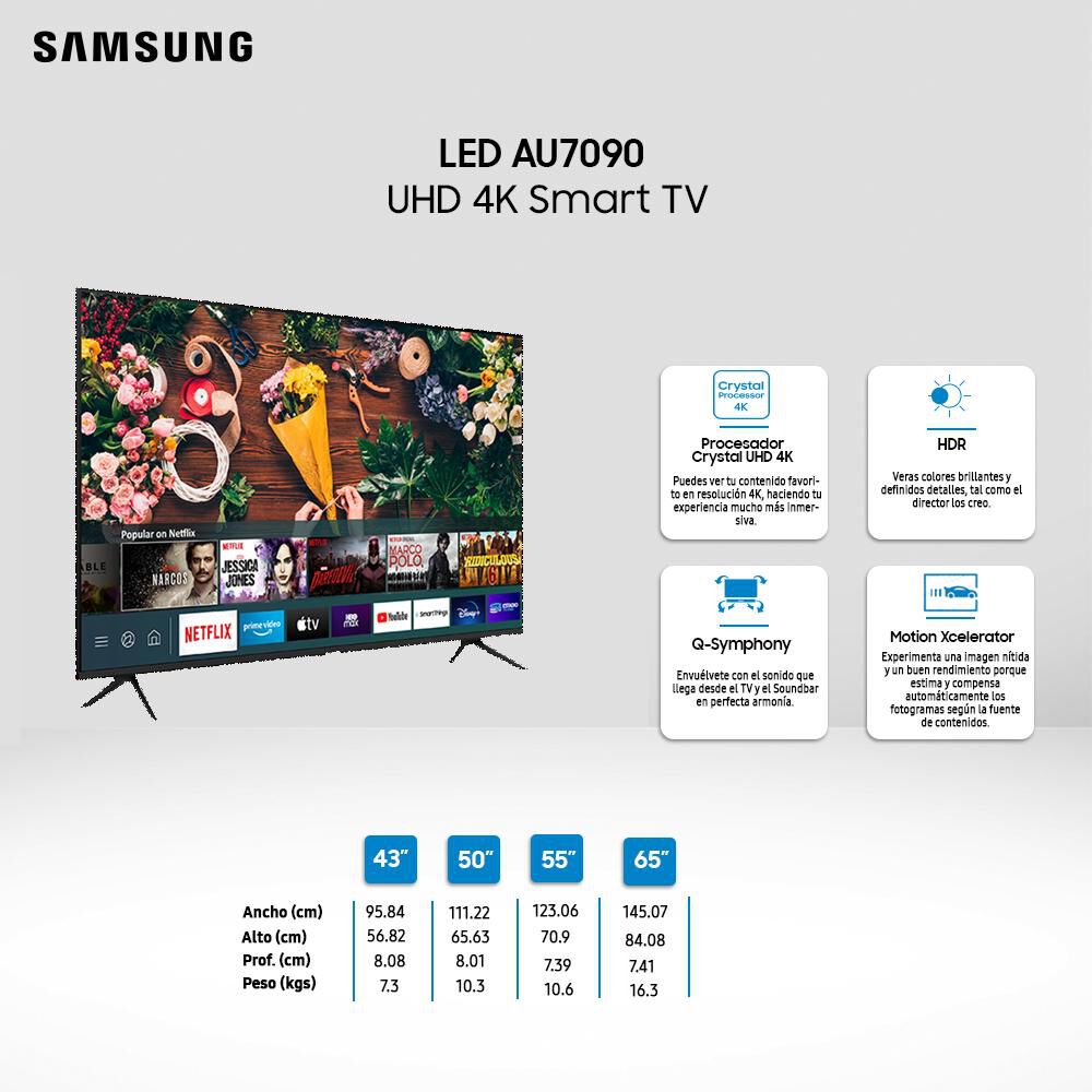Led Samsung AU7090 / 50 " / Ultra HD / 4K / Smart Tv 2022