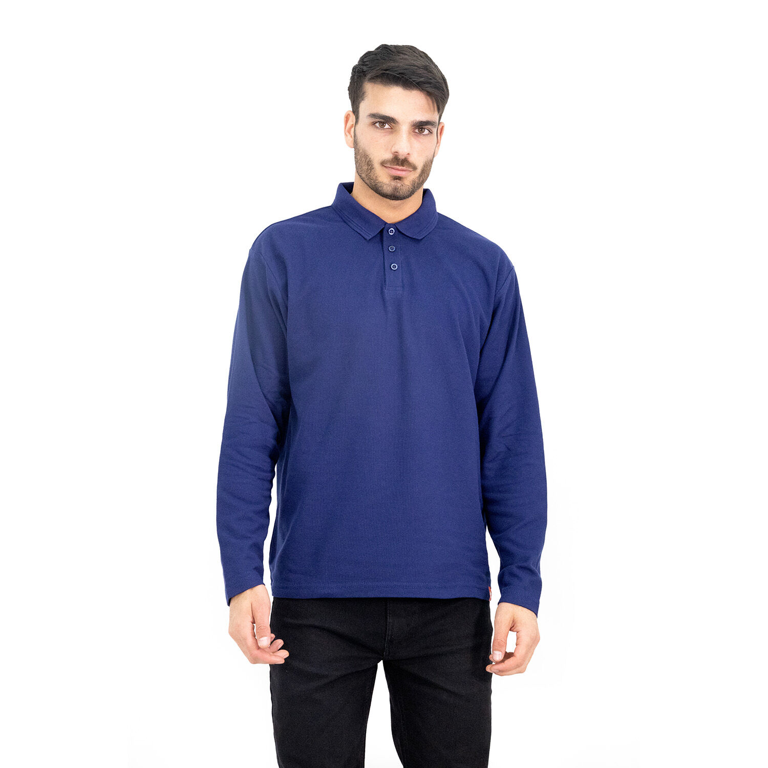 Polera Pique Quebec Manga Larga Azul Hombre image number 0.0