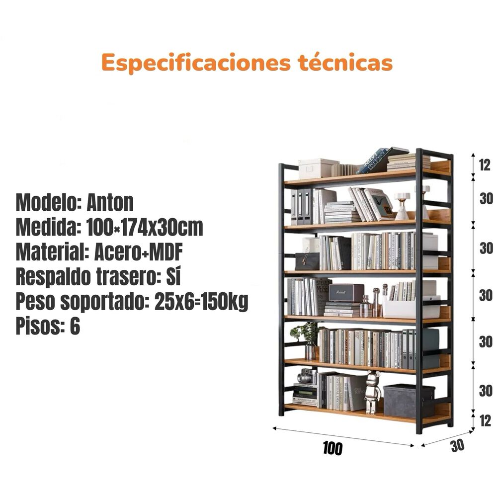 Estantes Librero Repisas De 6 Niveles 174cm Anton image number 3.0