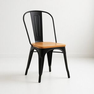 Silla Tolix De Comedor O Terraza Exterior Con Asiento De Madera Clara - Negra
