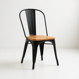Silla Tolix De Comedor O Terraza Exterior Con Asiento De Madera Clara - Negra