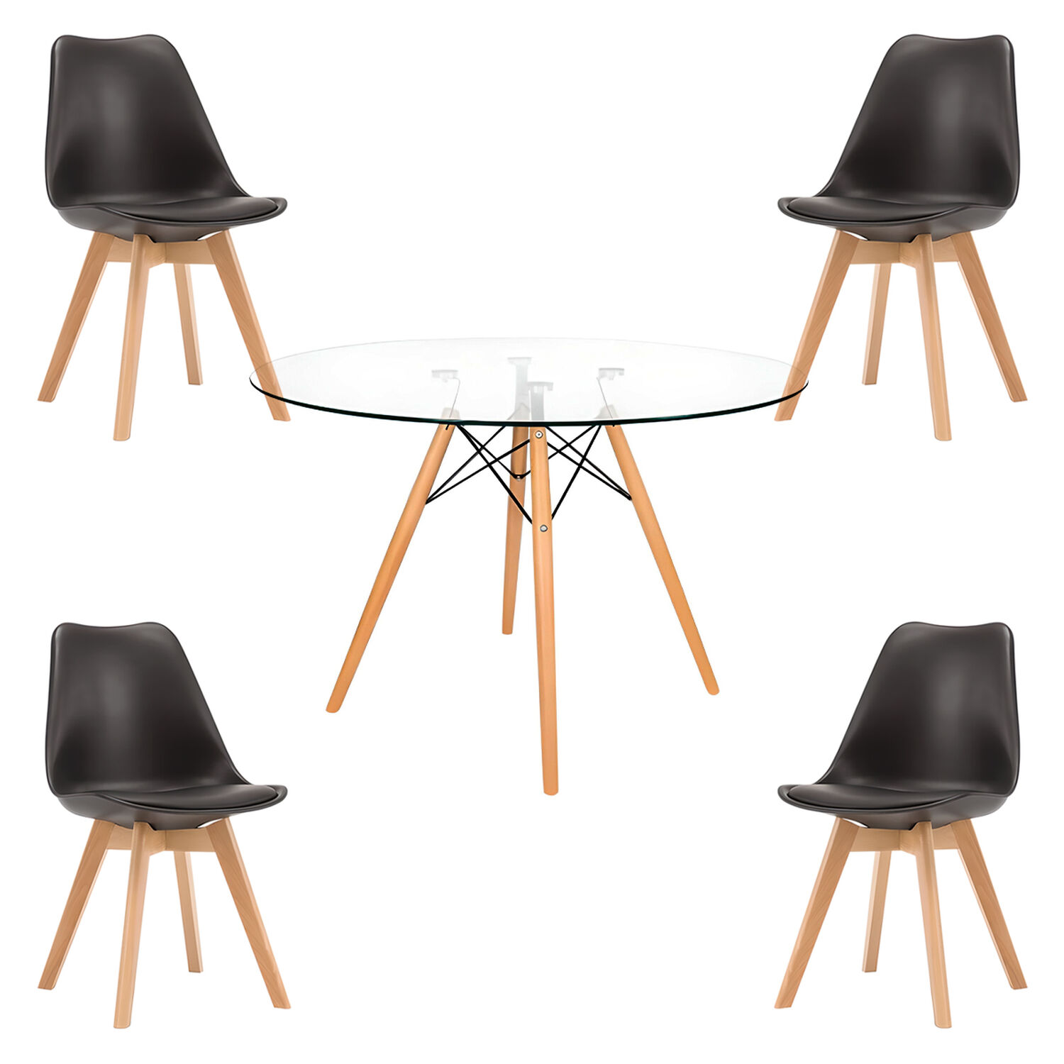 Comedor Mesa Eames Vidrio 100 Cm + 4 Sillas Tulip Negras image number 0.0