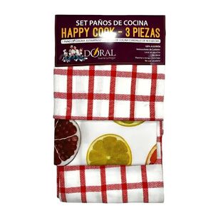 Set 3 Pa&ntilde;os De Cocina Happy Cook Rojo