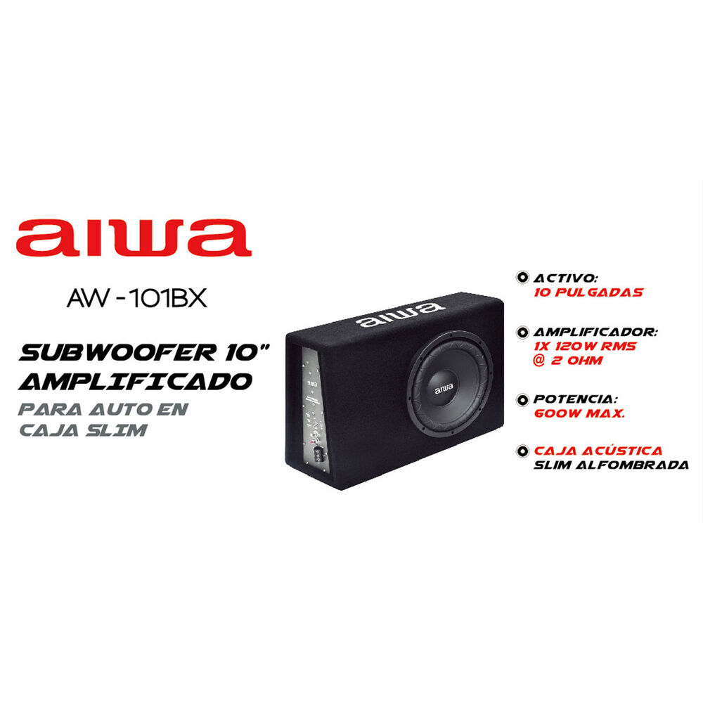 Subwoofer Auto 120w Aiwa Amplificado 10'' Slim Aw-101bx Negro image number 2.0